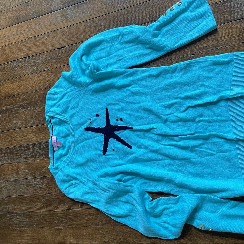 Lilly Pulitzer Turquoise Sweater with Navy Starfish